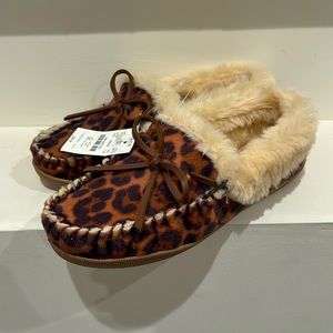 J Crew Leopard fur slide on shoes slippers NWT
